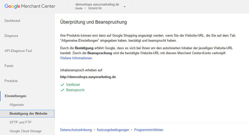 Google Shopping Site Inhaberschaft Blog