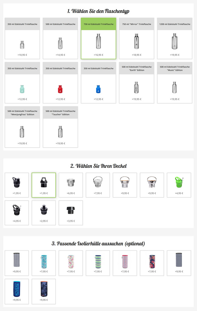 Auswahl im Shop-Konfigurator