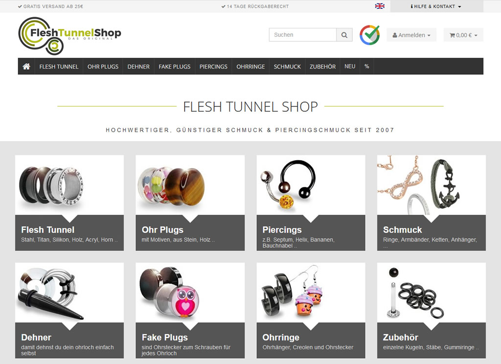 JTL-Shop: Flesh Tunnel Shop - Startseite