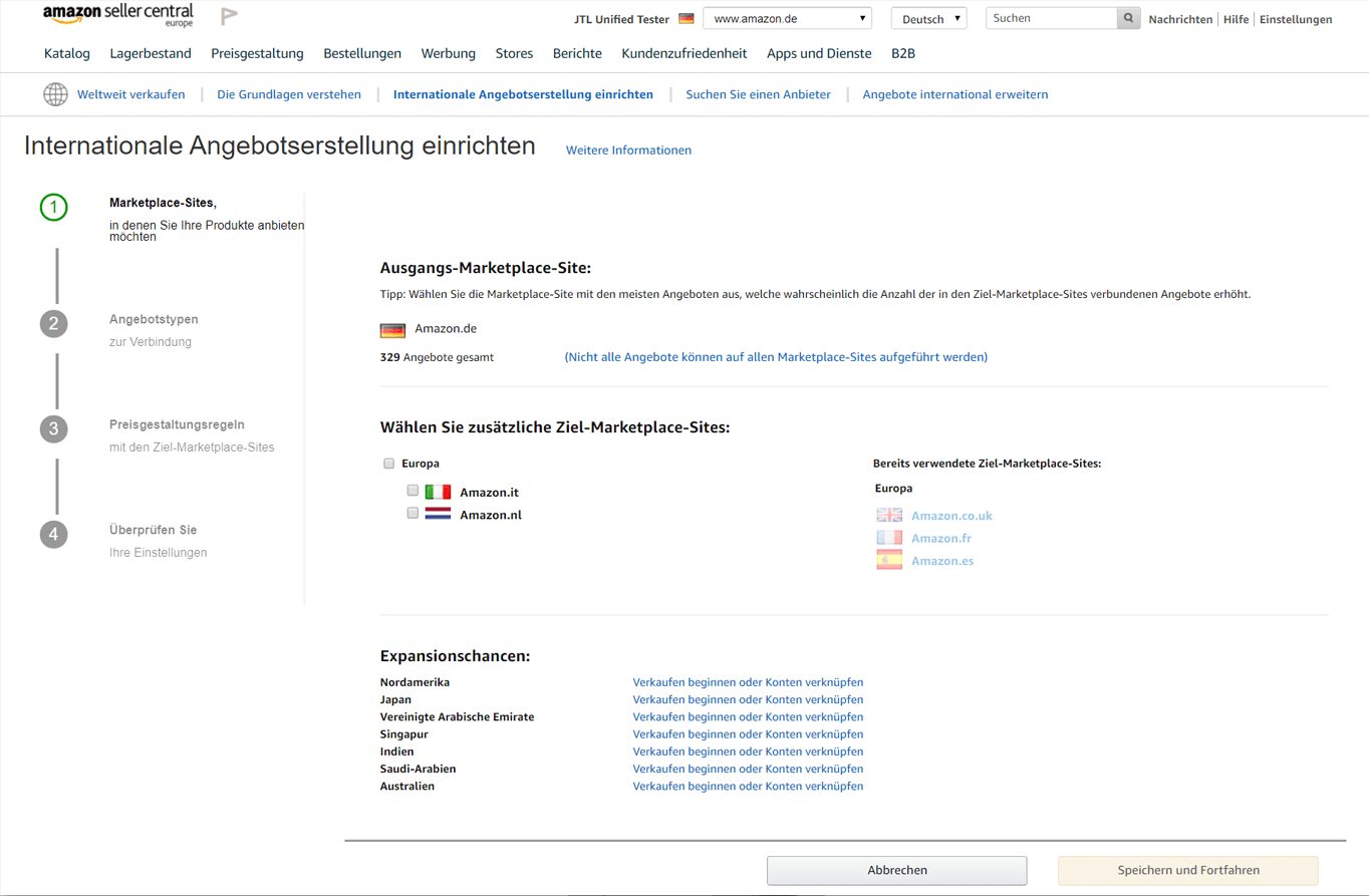 Amazon.nl in Amazon Seller-Central-Konto