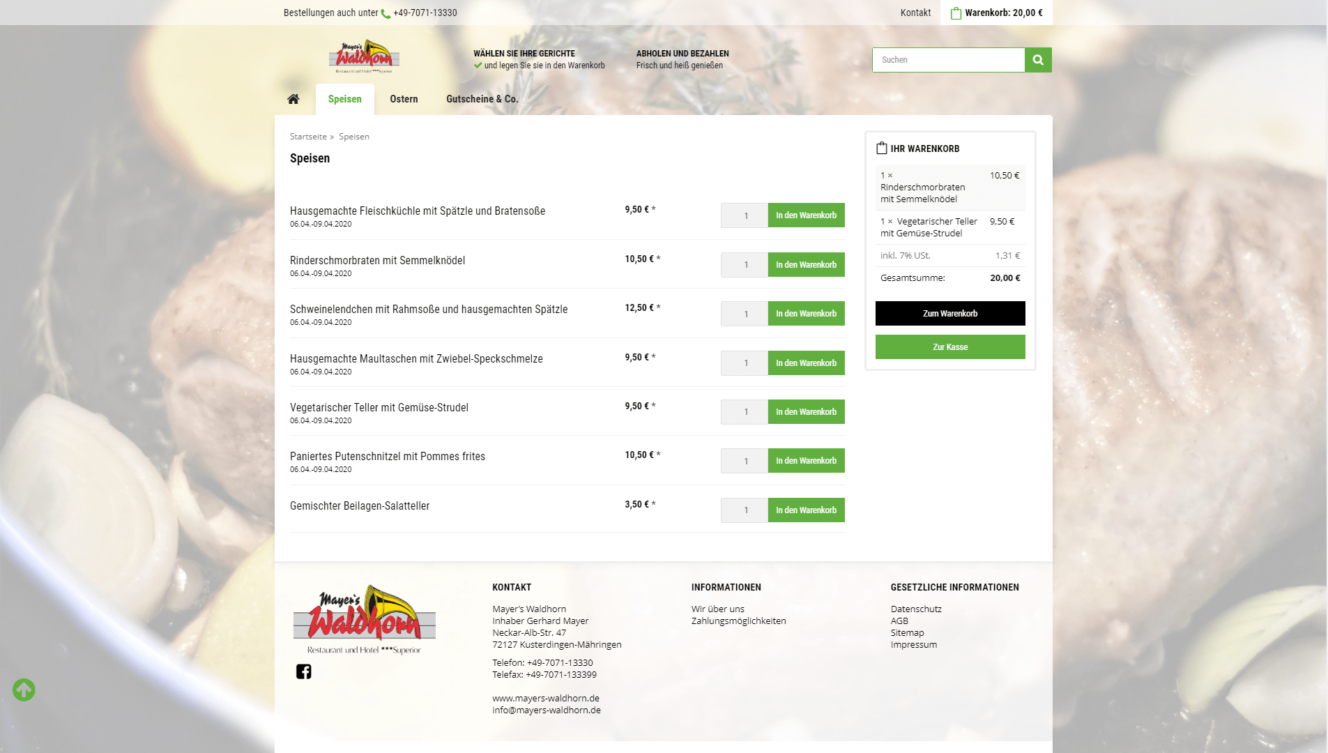 Online-Bestellsystem von Mayer's Waldhorn