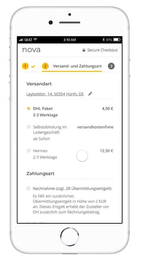 Animierte Darstellung des Checkouts für JTL-Shop 2