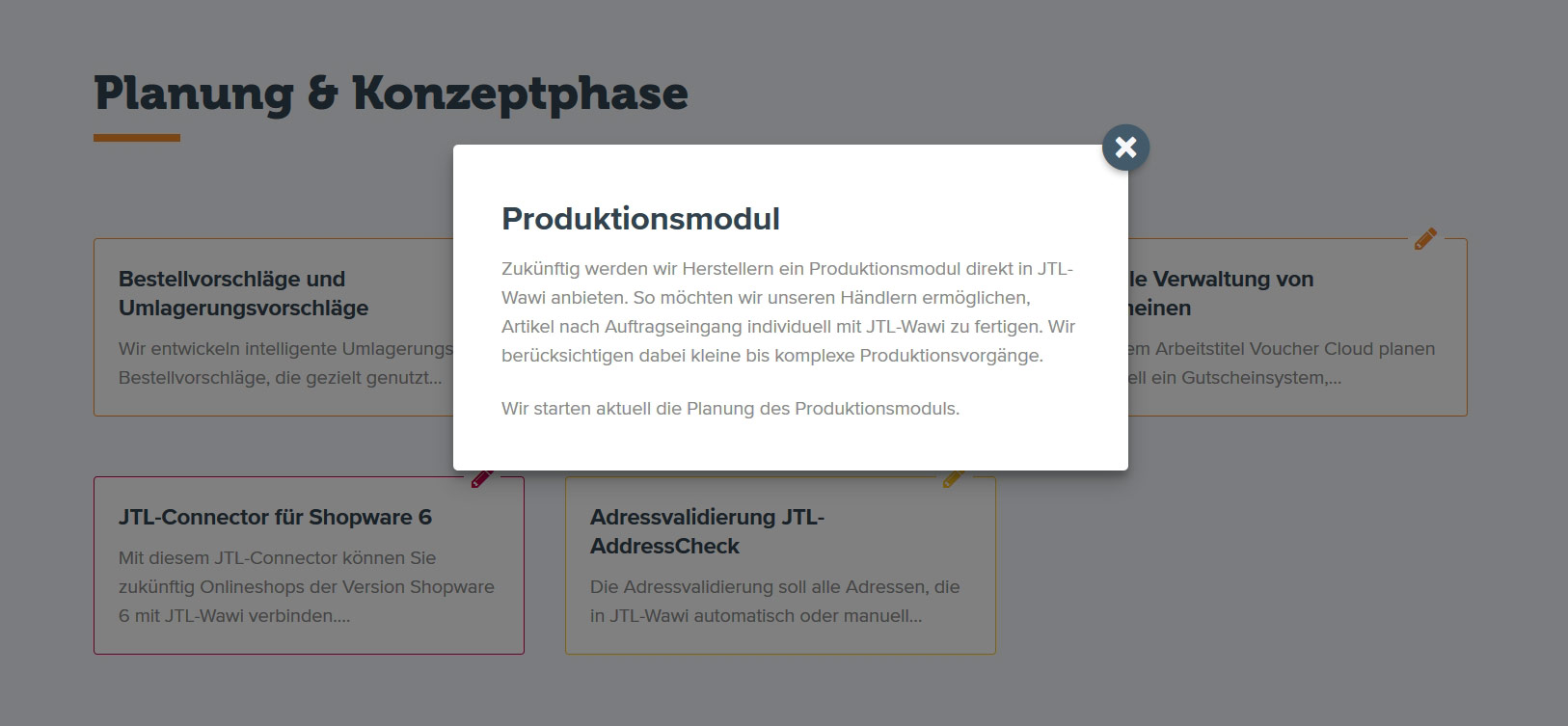 Das Produktionsmodul auf der Roadmap