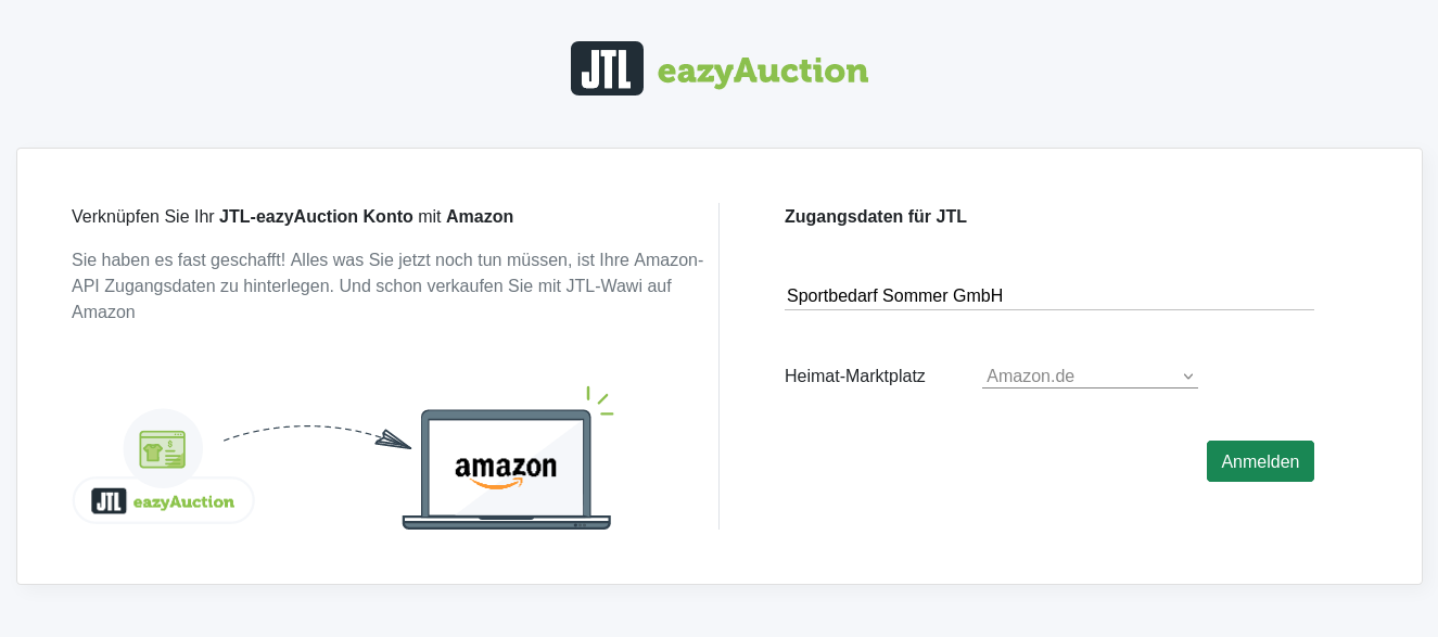 Screenshot: JTL-eazyAuction Abfrage der API-Zugangsdaten
