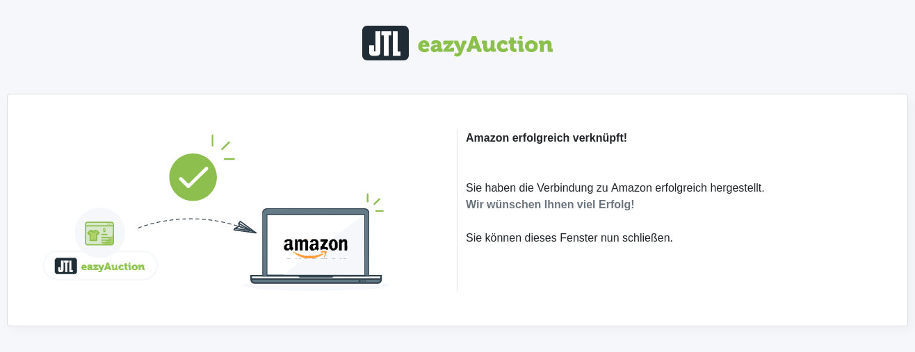 Screenshot: JTL-eazyAuction verknüpft sich mit Amazon