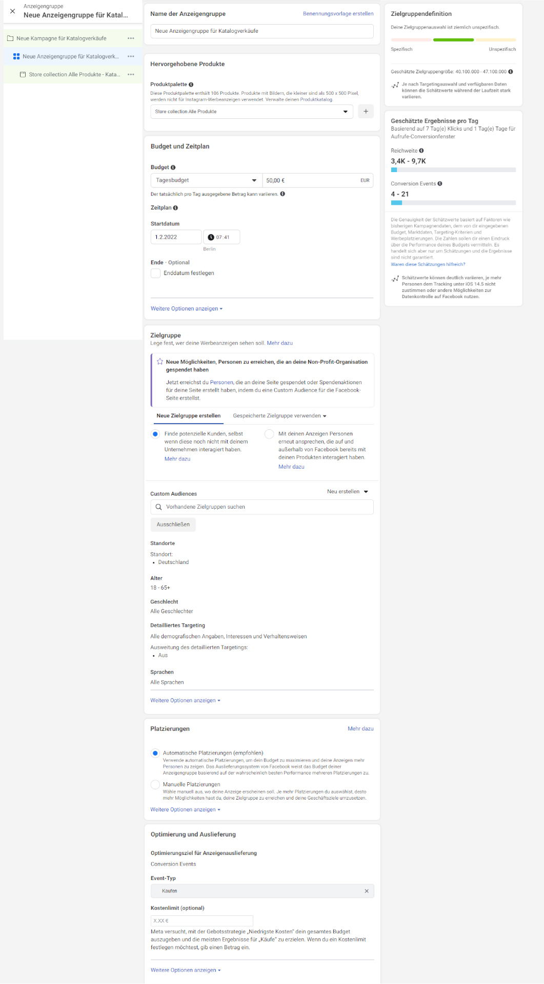 Social Commerce: Facebook Pixel Anzeigengruppe
