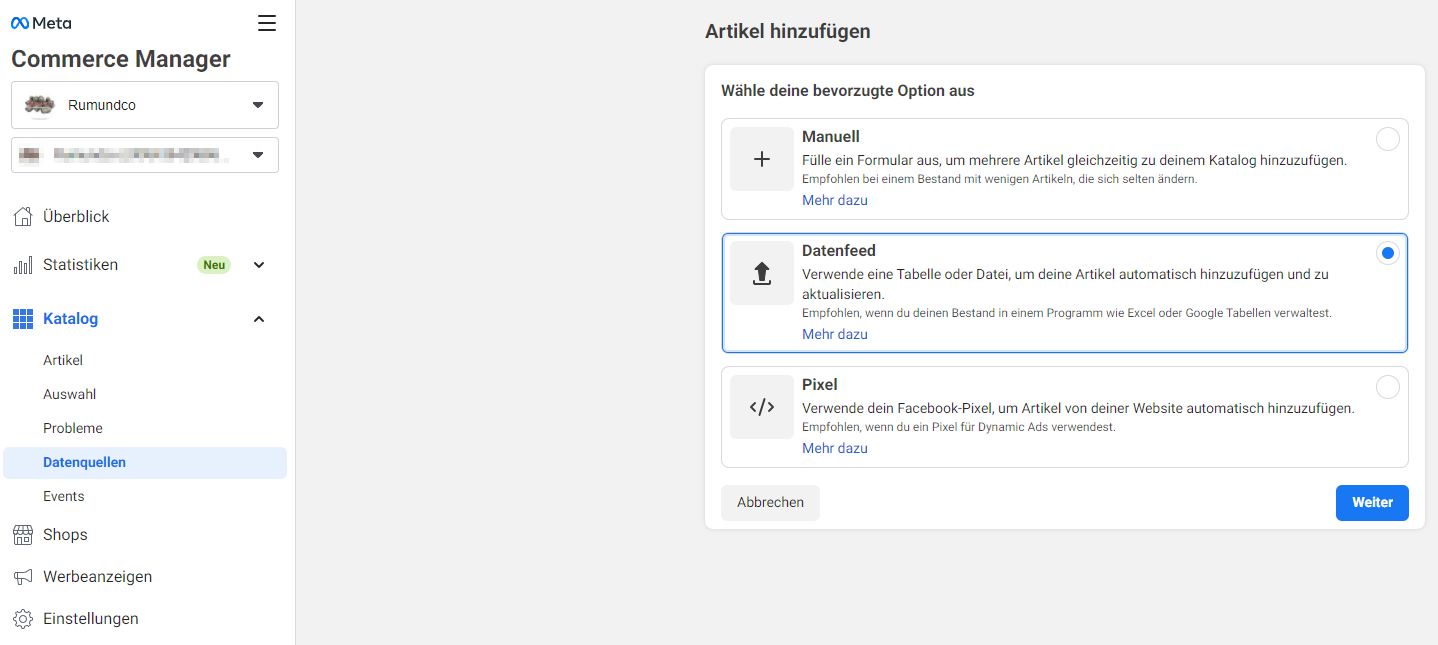 Social Commerce: Facebook Pixel Datenfeed