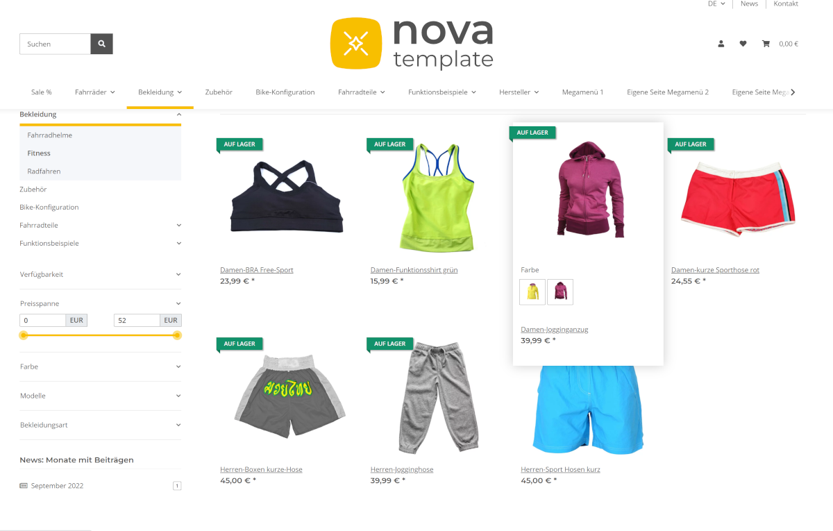 Mögliche Variationsauswahl in Galerie im NOVA-Template
