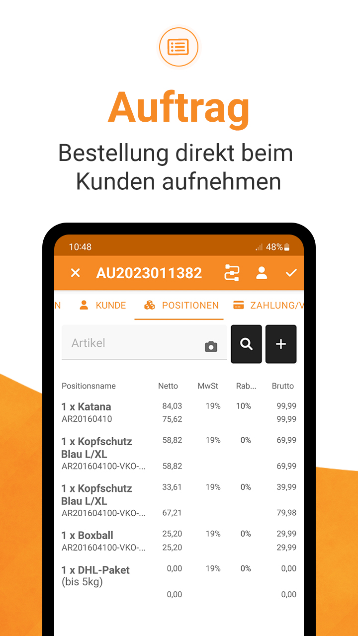 JTL-Wawi App - Aufträge direkt beim Kunden mit dem Smartphone in der Warenwirtschaft anlegen