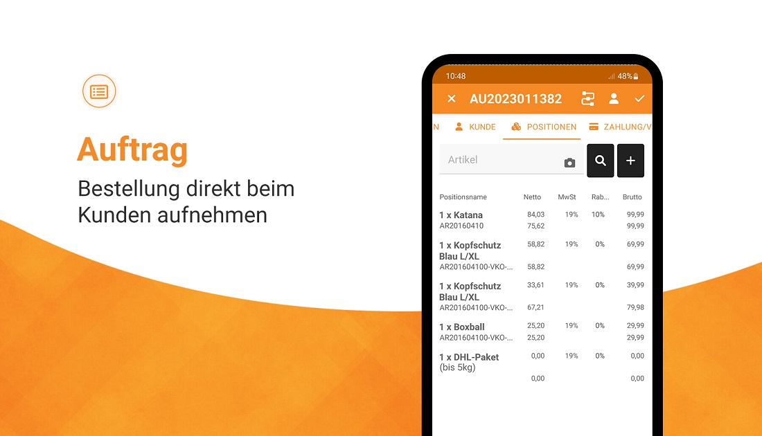 JTL-Wawi App - Auftrag auf dem Smartphone direkt beim Kunden anlegen