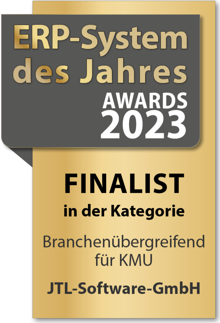 Siegel ERP-System des Jahres Awards 2023 - Finalist JTL
