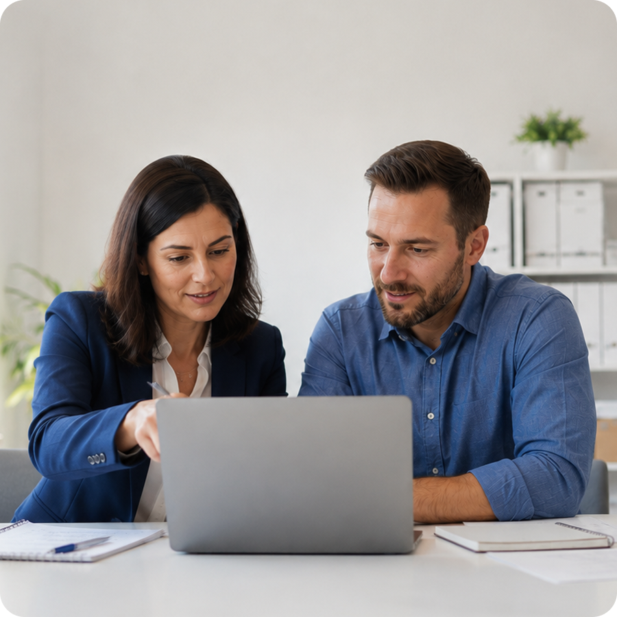 Zwei Personen arbeiten gemeinsam am Laptop – JTL Repricing und ERP-Beratung für Fashion- und Schuhhändler mit Dealavo